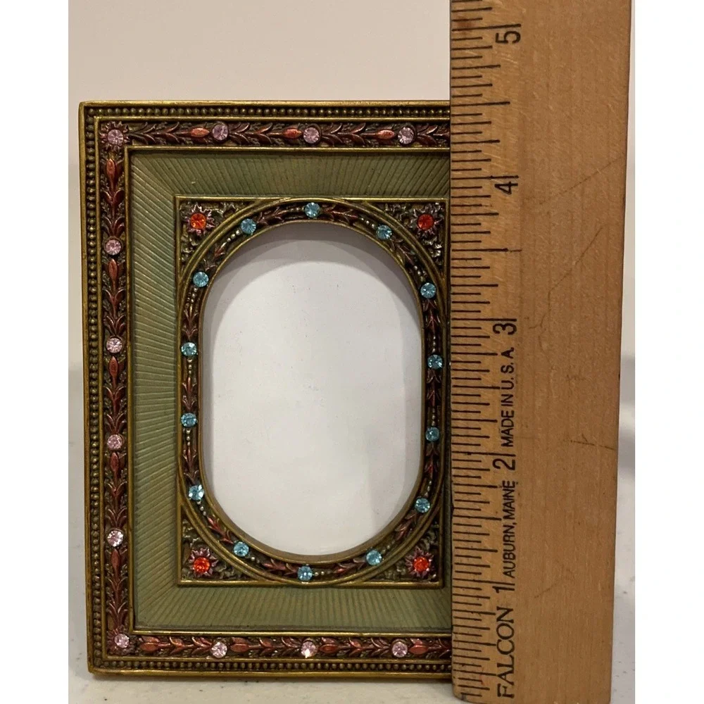 Vintage Style Art Nouveau Small Picture Frame Rhinestones Floral 3.5